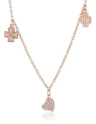Cubic Zirconia Heart and Clover Necklace, 18"+2" Extender