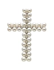 14K White Diamond & Freshwater Cultured Pearl Cross 50.00X35.50 mm
