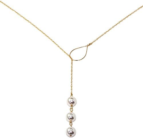 Handmade 14-kt Gold Filled Brass Shape Pendant Necklace with White Swrovski Elements Pearl, 21"
