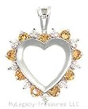 Citrine + Diamonds 14K Heart Solid Gold Pendant