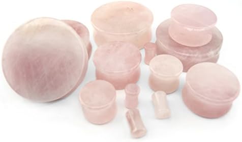 1 Pair of 8 Gauge (8G - 3mm) Rose Quartz Stone Plugs - Double Flare