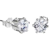 Sterling Silver 6mm Clear (April) Cubic Zirconia Stud Earrings