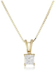 10k Yellow Gold Princess-Cut Diamond Solitaire Pendant Necklace (1/6 cttw, I-J Color, I2-I3 Clarity), 18"