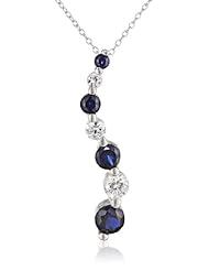 Sterling Silver Created Blue and White Sapphire Swirl Journey Pendant Necklace, 18"