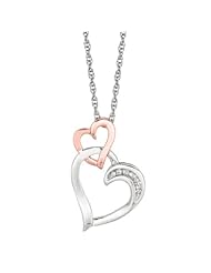 18" 1.1mm (0.04") Rhodium Plated Polished Cable Chain w/ .03ctw White Diamond Large Open Heart Dangle Small Rose Open Heart Pendant 925 Sterling Silver