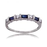 14K White Gold Band Ring w Blue Sapphire & Diamonds