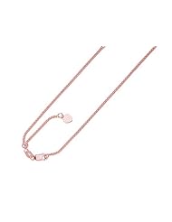 14K Rose Gold 22 Inch Diamond Cut Adjustable Popcorn Chain with Lobster Clasp and Small Heart Charm