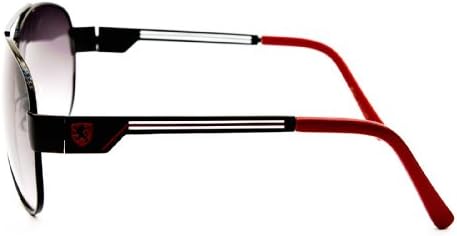 A174-kp Khan Brand Lion Logo Aviator Pilot Metal Sunglasses with Pouch (Mt. Black/red, Uv400)