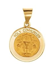 Hollow Round Holy Communion Medal Pendant 14K Gold Yellow R45328