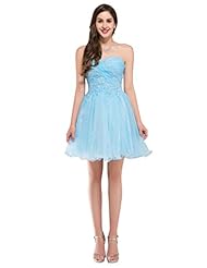 Girls Strapless Cocktail Short Sweetheart Acrylic/Satin/Tulle Lace-Up Beaded Sequined Homecoming Dress/Bridesmaid Dress/Prom Dress 