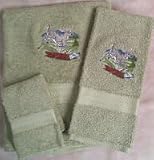 Embroidered White Tail Deer on Sage Green Wash Hand Bath Towel Set