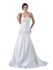 Strapless Satin Sweetheart Ruched Applique Spring Fall Mermaid Wedding Dress  with a Court Train 