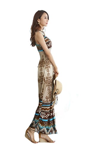 Bluetime Womens Sexy Boho Print V-neck Long Maxi Beach Party Dress