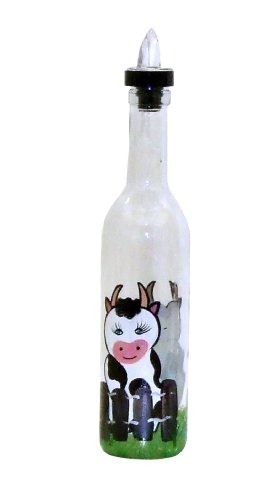 ArtisanStreet's Cartoon Cow Pour Bottle. Hand Painted, Signed by Artisan.