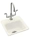 The following values are the attributes of this product: Bowl Count=1, Faucet Hole Count=1, Installation=Self-Rimming, Material=Cast Iron, Color / Finish=Biscuit, Length=15", Width=15", Depth=7", Bowl Dim.=9-1/4" x 12"Kohler cast iron - Best value in strength, beauty and reliability. Exceptional depth of color: Unequaled enamel thickness.
