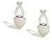 14K White Gold Genuine Heart Opal and Diamond Earrings