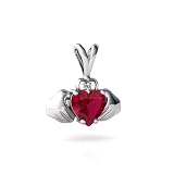 14K White Gold Heart Created Ruby Celtic Claddagh Pendant