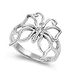 Sterling Silver Ring - Butterfly - Face Height: 17mm - Band Width: 3mm - Size: 4-10