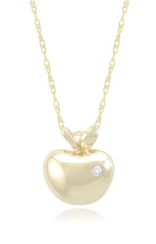 10k White or Yellow Gold Apple Diamond Pendant (0.007 ct, I-J Color, I2-I3 Clarity), 18"