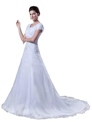 Organza/Satin Short Sleeves Lace-Up Wedding Dress 