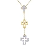 18k Yellow Gold Plated Sterling Silver Diamond Accent Cross Necklace, 17