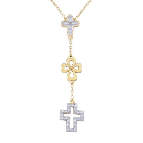 18k Yellow Gold Plated Sterling Silver Diamond Accent Cross Necklace, 17