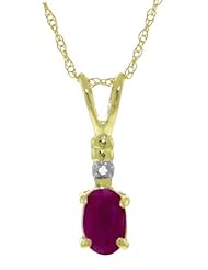 14K Gold Necklace with genuine Diamond and oval-shaped Natural Ruby