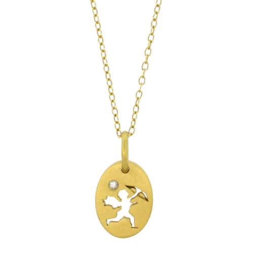 18k Yellow Gold Plated Sterling Silver Hand-Brushed Diamond Oval Cupid Cut-Out Pendant, 18