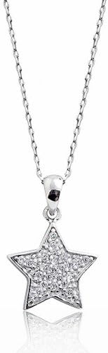 PRJewelry 18k White Gold Plated Cubic Zirconia Star Pendant Necklace 16"+ 2" Extender