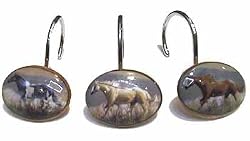 Running Horses Horse Shower Curtain Hooks Set 12