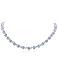 Sterling Silver Blue Glass and White Simulated Diamond Necklace, 18"