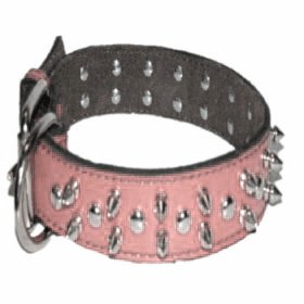 Top Dog Spiked Pink Leather Dog Collar 1 3 8 x 18 inch by