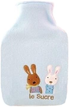 Lovely Animal Series Design Hot Water Bottle With Cover-Blue Rabbit (28x16cm)