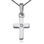 Platinum Plated Sterling Silver Genuine Diamond Accent Cross Pendant on Black Thread, 18"