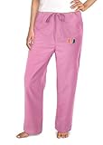IMAGE OF University of Miami Pink Scrubs Pants DRAWSTRING BOTTOMS-Size LG- UM Logo For HER - DRAWSTRING Waist -Officially Licensed NCAA College Logo Apparel Unique GIFT Ideas For Mom Nurses Ladies Students Graduation