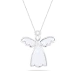 Sterling Silver Enamel Angel with Diamonds Pendant Necklace (0.01 cttw, I-J Color, I2 Clarity), 18"