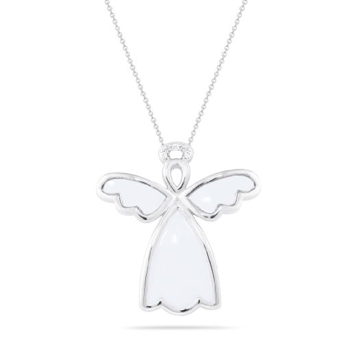 Sterling Silver Enamel Angel with Diamonds Pendant Necklace (0.01 cttw, I-J Color, I2 Clarity), 18"