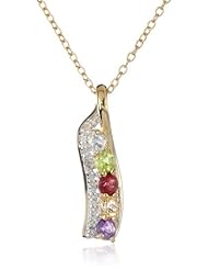 18k Gold Plated Sterling Silver Genuine Multi-Gemstone Pendant Necklace, 18"