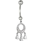 Solid 14KT White Gold Cubic Zirconia CIRCULAR CHANDELIER Belly Ring