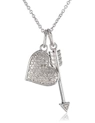 Sterling Silver Diamond Double Heart and Arrow Pendant Necklace (1/10 cttw, I-J, I2-I3 Clarity), 18"