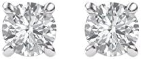 14K White 4mm Round Forever Brilliant Created Moissanite 4-Prong Threaded Post Earrings