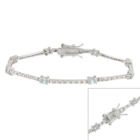 Tarnish Free Sterling Silver Bracelet with Simulated Diamond CZ And Simulated Aquamarine CZ