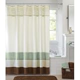 Canopy Multicolor Pintucked Shower Curtain, Seaglass Green Stone, Chocolate Brown