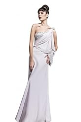 A-line Chiffon One Shoulder Sleeveless Beaded Sequined Cocktail Floor Length Evening Dress/Homecoming Dress/Pageant Dress/Prom Dress/Party Dress/Wedding Dress 