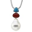 14K White Gold Paspaley South Sea Cultured Pearl, Turquoise and Red Coral Pendant