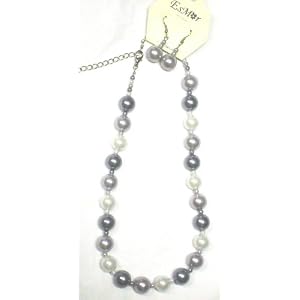 One Strand Simulated Ivory and Dark Pearls Kutu Choker Necklace Earrings for Women Teens