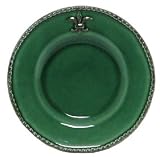 Majolica Fleur De Lis Ceramic Pottery Salad Plate Green 8.5"D Set / 2