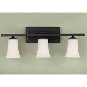 Murray Feiss VS8703-ORB Three-Light Boulevard Collection Vanity Strip, Oil Rubbed Bronze with Opal White Etched Glass Shades