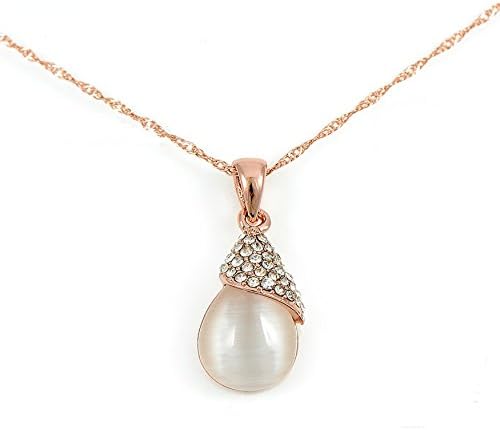 Abella 14k Gold-plated Rhinestone Cone with White Imitation Opal Drop Shape 16 Inches Necklace