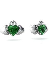 Created Emerald 14kt White Gold Celtic Claddagh Earrings
